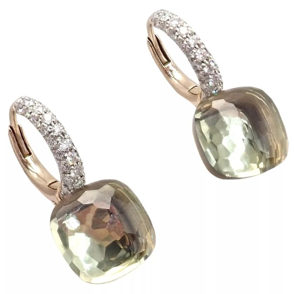 Authentic! Pomellato Nudo 18k Rose + White Gold Diamond Prasiolite Earrings - Picture 7 of 10
